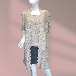 R&M Richards Women's 18 Champagne Taupe Sequin Tank & Jacket Formal Set